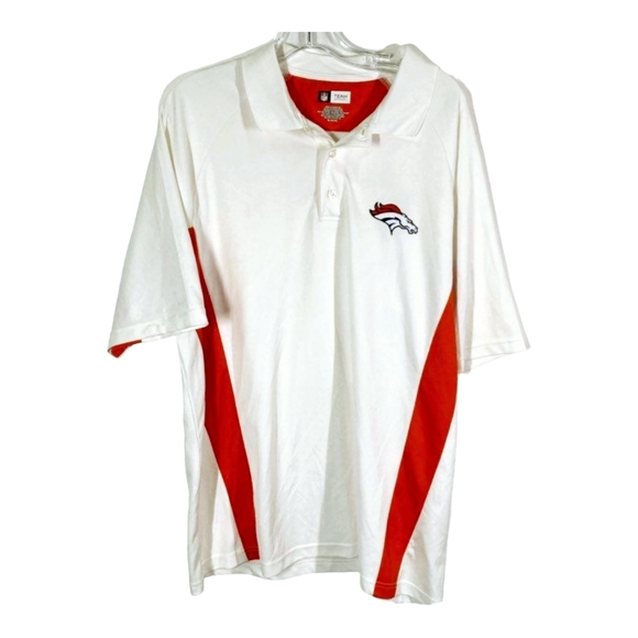 Two *NFL Team Apparel XL Denver Bronco Polo Shirts (Orange Spellout & White) - Picture 6 of 9